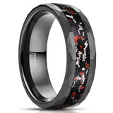 Stunning 8mm Brushed Matte Black Hammered Meteorite Dinosaur Bone Tungsten Carbide Ring for Men