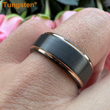 Terrific Stepped Brushed Finish 8mm Tungsten Comfort Fit Wedding Rings For Women Men - Classic Jewelry