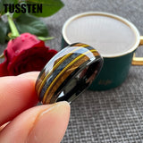 Whisky Wood Guitar String Lapis Inlay 8MM  Black Tungsten Rings for Men and Women - Fashion Engagement Wedding Bands