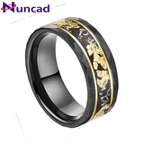 Delightful 8mm Brushed Matte Hammered Meteorite and Gold foil Tungsten Carbide Rings for Men - Fashion Jewelry