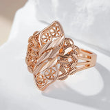 New Unique Pattern Rhombus Filled 14K Rose Gold Ring For Women -  Retro Style Hollow Flower Design Ethnic Jewelry