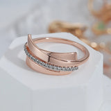 Geometric Smooth Edge Design Filled 14K Rose Gold AAA+ Zircon Diamonds Rings for Women - Minimalist Party Jewelry