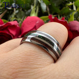 Wonderful 8MM Men Women Opal Domed Grooved Polished Finish Comfort Fit Ring Nice Tungsten Wedding Band