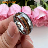 Koa Wood Meteorite Inlay  8mm Fashion Jewelry Tungsten Rings for Men Women Comfort Fit Engagement Wedding Band