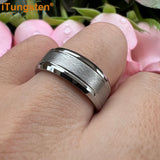 Classic Stepped Beveled Special Brushed 6mm 8mm Fashion Rings Tungsten Comfort Fit Wedding Band for Men Women