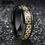 High Quality Inlaid with Golden Hexagram Star 8mm Men's  Comfortable Fit Rings - Men's Tungsten Wedding Bands