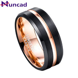 Black Electroplated+ Rose Gold Matte Surface with Grooved Angle 8MM Wide Men's Ring Tungsten Carbide Rings