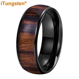 Dark Wood Inlay Domed Polished 8mm 6mm 4mm Men Women Tungsten  Comfort Fit Wedding Band Fashion Jewelry Ring