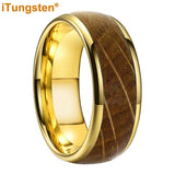Cool Whiskey Barrel Oak Wood Domed Polished 8mm Tungsten Comfort Fit Engagement Wedding Band for Men Women