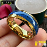 Amazing Blue Opal Domed Polished 6MM 8MM  Fashion Tungsten Comfort Fit Engagement Wedding Bands for Men and Women