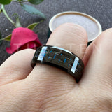 Black Blue Carbon Fiber Inlay Shiny Bevel Edges 6/8MM Men and Women Tungsten Comfort Fit Wedding Band