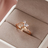 Elegant Vintage Texture Flower Filled 14K Rose Gold AAA Zircon Diamonds Fashion Women's Rings - Fashion Fine Jewelry
