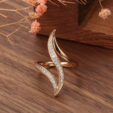 Luxury Fashion Elegant Curve Pave Setting  Fancy AAA+ Zircon Diamonds Rolled 14K Rose Gold Rings Party Jewelry