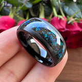 Galaxy Series Opal Inlay 8MM Black Hammer Multi Facet Tungsten Wedding Band For Men Women With Comfort Fit