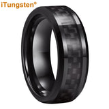 Outstanding Black Carbon Fiber Inlay 8mm Blue Tungsten Men Women Rings Comfort Fit Engagement Wedding Bands
