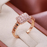New Rectangle Base Filled 14K Rose Gold Irregular Wave Circle Full Inlay AAA Zircon Diamonds Rings for Women Jewelry