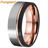 Terrific Offset Groove Brushed Finish 6mm 8mm Mens Womens Tungsten Carbide Ring Comfort Fit Wedding Bands