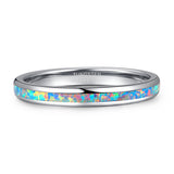 Lovely 3mm Steel Color Dome Polished Inlaid Pink Blue Opal Women's Tungsten Carbide Ring