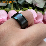 Center Brushed Polished Finish 10mm 12mm Mens Tungsten Flat Big Finger Rings, Comfort Fit Engagement Wedding Bands