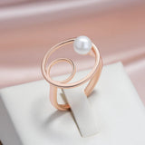 New Arrival Luxury Pearl 14K Rolled Rose Gold Round Rings For Women - Luxury Ethnic Daily Fine Jewelry