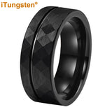 Flat Band Grooved Brushed 8mm Hammered Tungsten Carbide Comfort Fit Ring for Men Women - Fashion Wedding Jewelry