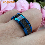 Outstanding Black Carbon Fiber Inlay 8mm Blue Tungsten Men Women Rings Comfort Fit Engagement Wedding Bands