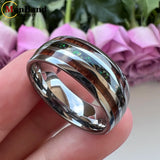 Fashion 8MM With Multicolor Opal and Koa Wood Inlay Men Women Domed Polished Tungsten Comfort Fit  Wedding Band
