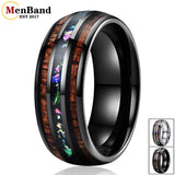 Fashion 8MM With Multicolor Opal and Koa Wood Inlay Men Women Domed Polished Tungsten Comfort Fit  Wedding Band