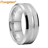 Popular Grooved Brushed Beveled Finish 6mm 8mm Classic Wedding Band Men Women Tungsten Carbide Comfort Fit Ring
