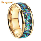 Nice Shiny Galaxy Opal Domed Polished 8mm Tungsten Men and Women Comfort Fit Engagement Wedding Bands