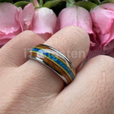 Gorgeous Whisky Wood Guitar String Inlay 8mm Tungsten Blue Opal Fashion Engagement Wedding Band for Men Women