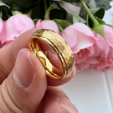 Marvelous Domed Stepped Edges 6mm 8mm Tungsten Hammer Comfort Fit Engagement Wedding Band Men, Women Trendy Jewelry
