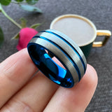 Dropshipping TUSSTEN 8MM Black Blue Color Tungsten Wedding Band Two Tone Ring For Men Women Domed Grooved Comfort Fit
