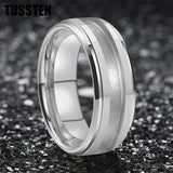 Superb Blank Stepped Beveled Edges Brushed Finish Core 2/3mm Groove Pipe Cut Polished 8MM Tungsten WEdding Bands