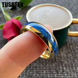 Amazing Blue Opal Domed Polished 6MM 8MM  Fashion Tungsten Comfort Fit Engagement Wedding Bands for Men and Women