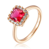 New Arrival Luxury AAA  Red Zircon Crystal Ring For Women 14K Rolled Rose Gold Classic Jewelry Gift