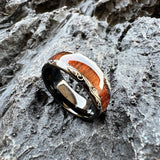 Amazing 8mm Deep Rosewood Wood Inlay Black Tungsten Domed Fashion Engagement Wedding Ring for Men and Women