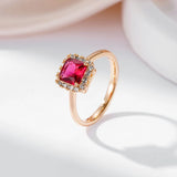 New Arrival Luxury AAA  Red Zircon Crystal Ring For Women 14K Rolled Rose Gold Classic Jewelry Gift