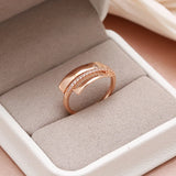 Luxury Design Single Row Glossy Rolled 14K Rose Gold AAA Zircon Diamonds Rings For Women, Elegant Wedding Jewelry