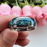Nice Shiny Galaxy Opal Domed Polished 8mm Tungsten Men and Women Comfort Fit Engagement Wedding Bands
