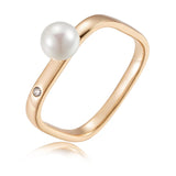 Designer Works Simple Square Pearl Ring For Women Filled Rose Gold of 14-Karat Purity Luxury Jewelry