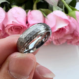 Marvelous Domed Stepped Edges 6mm 8mm Tungsten Hammer Comfort Fit Engagement Wedding Band Men, Women Trendy Jewelry