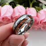 Koa Wood Meteorite Inlay  8mm Fashion Jewelry Tungsten Rings for Men Women Comfort Fit Engagement Wedding Band