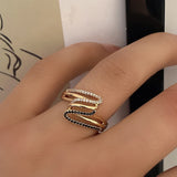 Luxury Geometric Filled 14K Rose Gold AAA+ Black And White CZ Diamonds Setting Hollow Ring - Ethnic Wedding Jewelry