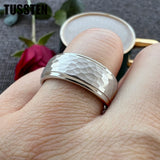 Super Blue White Stepped Edges Hammered Finish 6/8MM Men Women Tungsten Comfort Fit Engagement Rings Trendy Jewelry