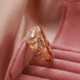 Elegant Hollow Unusual Flower Design 14K Rolled Rose Gold AAA Zircon Crystals Rings for Women Fashion Party Jewelry