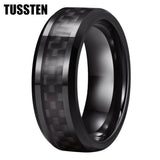Excellent Shiny Bevel Edges 8MM Black Carbon Fiber Ring Classic Tungsten Comfort Fit Wedding Band For Men Women