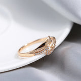 Gorgeous Simple Double Layer 14K Rolled Rose Gold Glossy AAA+ Zircon Diamonds Flat Rings - Trendy Daily Wear Jewelry