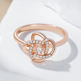 Unique Geometry Cross Flower Rolled 14K Rose Gold AAA Zircon Diamonds Ethnic Bride Rings Daily Jewelry