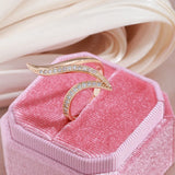 Luxury Fashion Elegant Curve Pave Setting  Fancy AAA+ Zircon Diamonds Rolled 14K Rose Gold Rings Party Jewelry